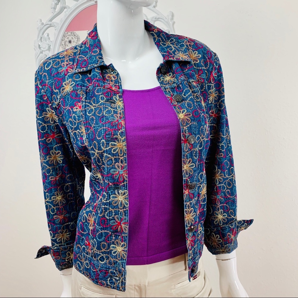 🎉HP Coldwater CreekEmbroider Floral Jean Cardigan